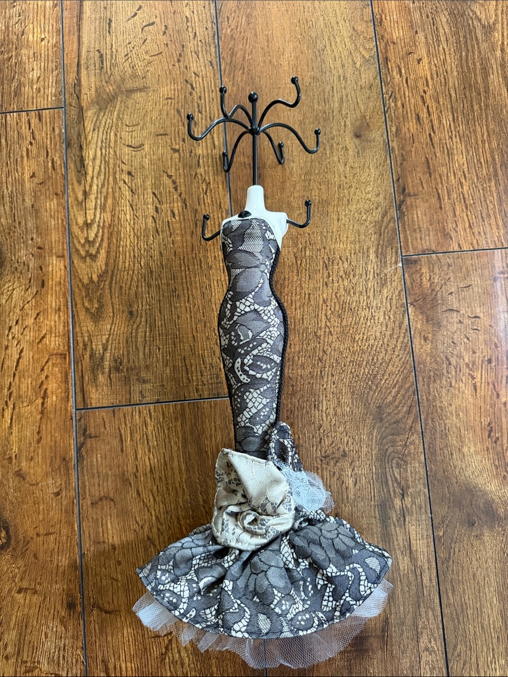 Antique Gray and Cream Lace Dress Jewelry Hook Stand